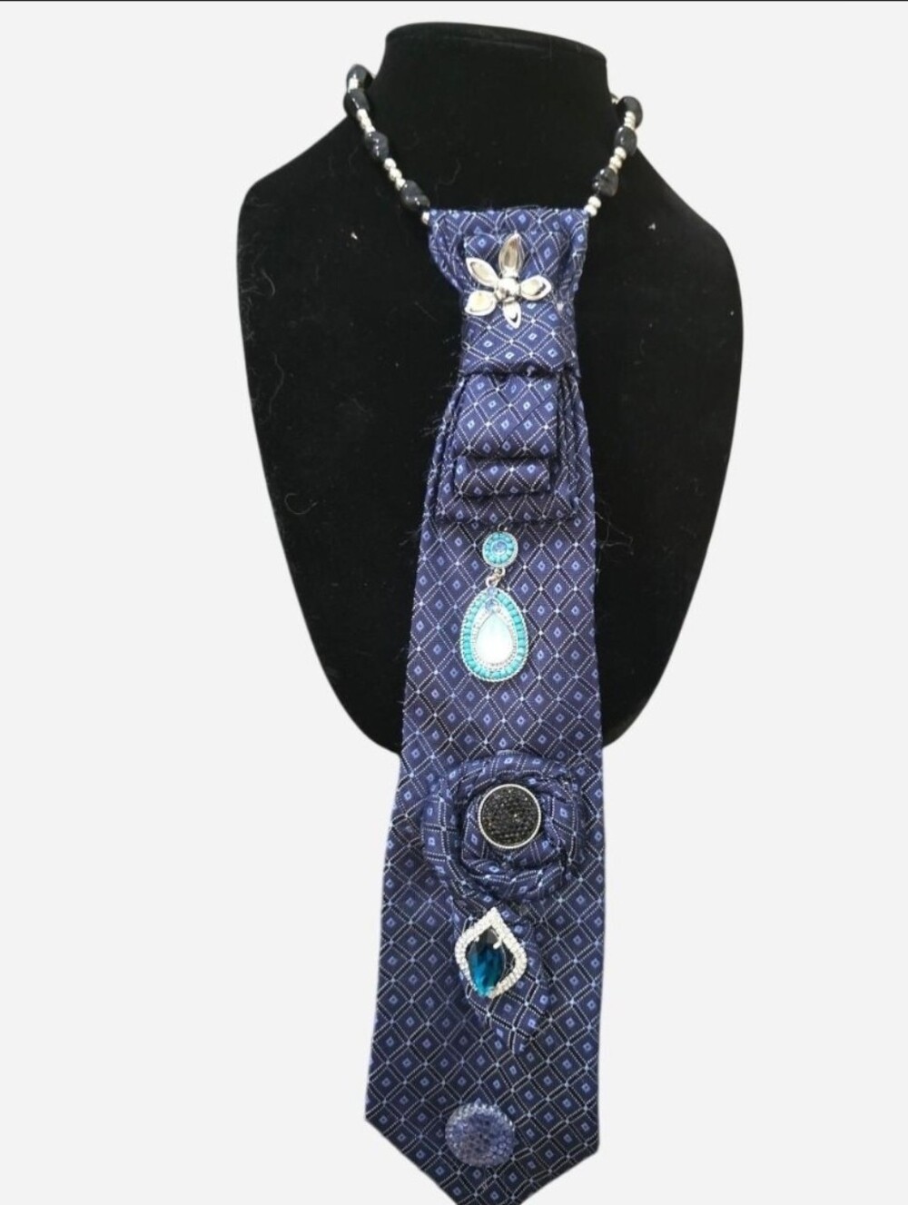 Upcycled Statement Tie Necklace - One of a Kind